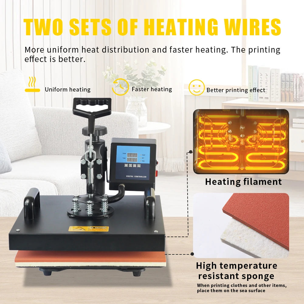 Combo Heat Press Machine4/5/6/7/8 in 1 38*38CM  Muntifunctional Sublimation Printer Transfer for Mug Hat Plate T-Shirt