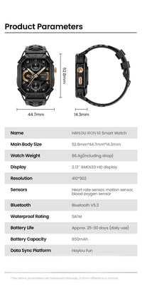 HAYLOU IRON N1 Smartwatchs 2.13’’ AMOLED Display 5ATM Waterproof Bluetooth Call Outdoor Sport Smart Watch 30 Days Battery Life