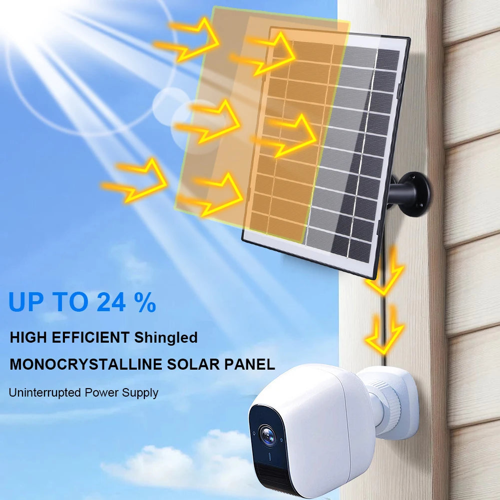 30W Solar Panel for Security Camera Micro USB/USB-C/DC5521 360°Adjustable Mount IP65 Waterproof for EufyCam/Wyze Cam