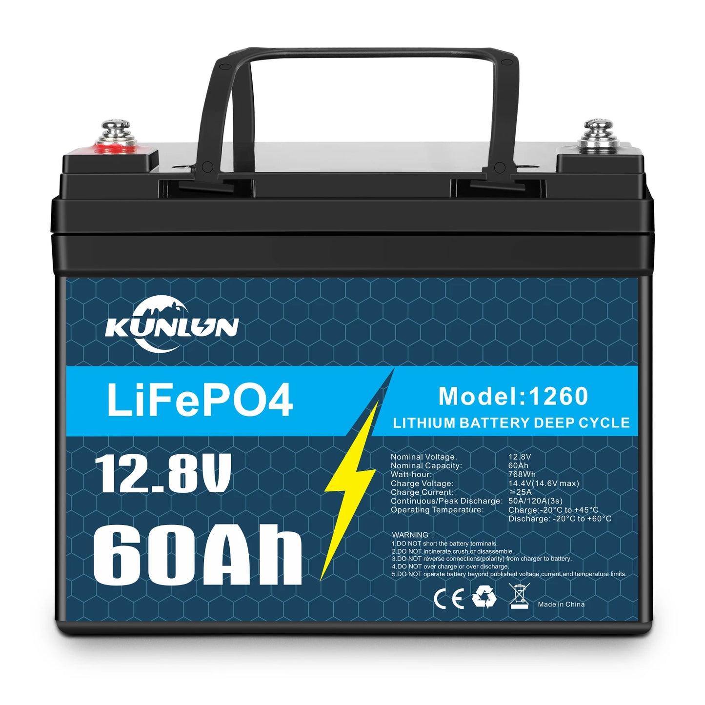 12V 60Ah/120AH LiFePO4 Battery Pack New Lithium Iron phosphate Cells Built-in BMS 5000 Cycles for RV Solar panels, motorboat