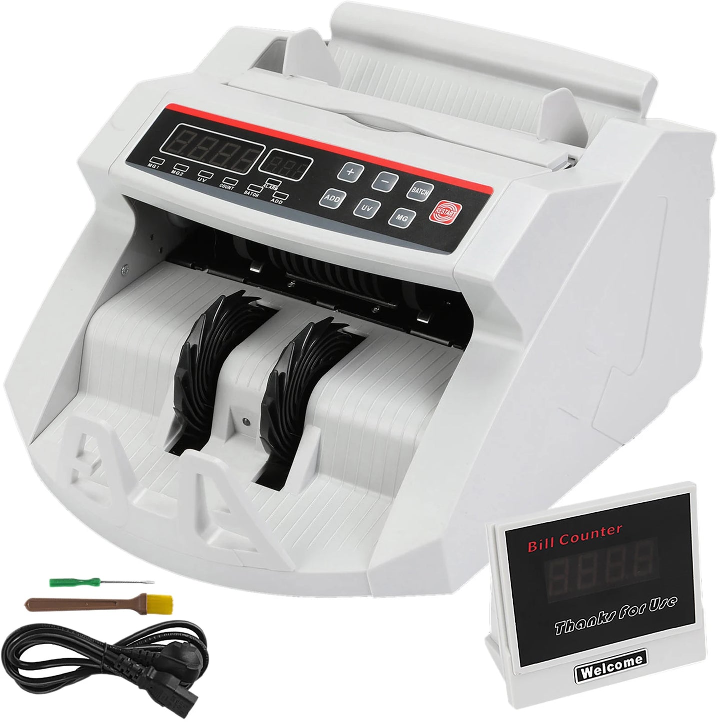 VEVOR 1000 Pcs/Min Money Counter Business Cash Register Euros Bills Fake Banknote Detector by UV and MG Function for Banks Shops
