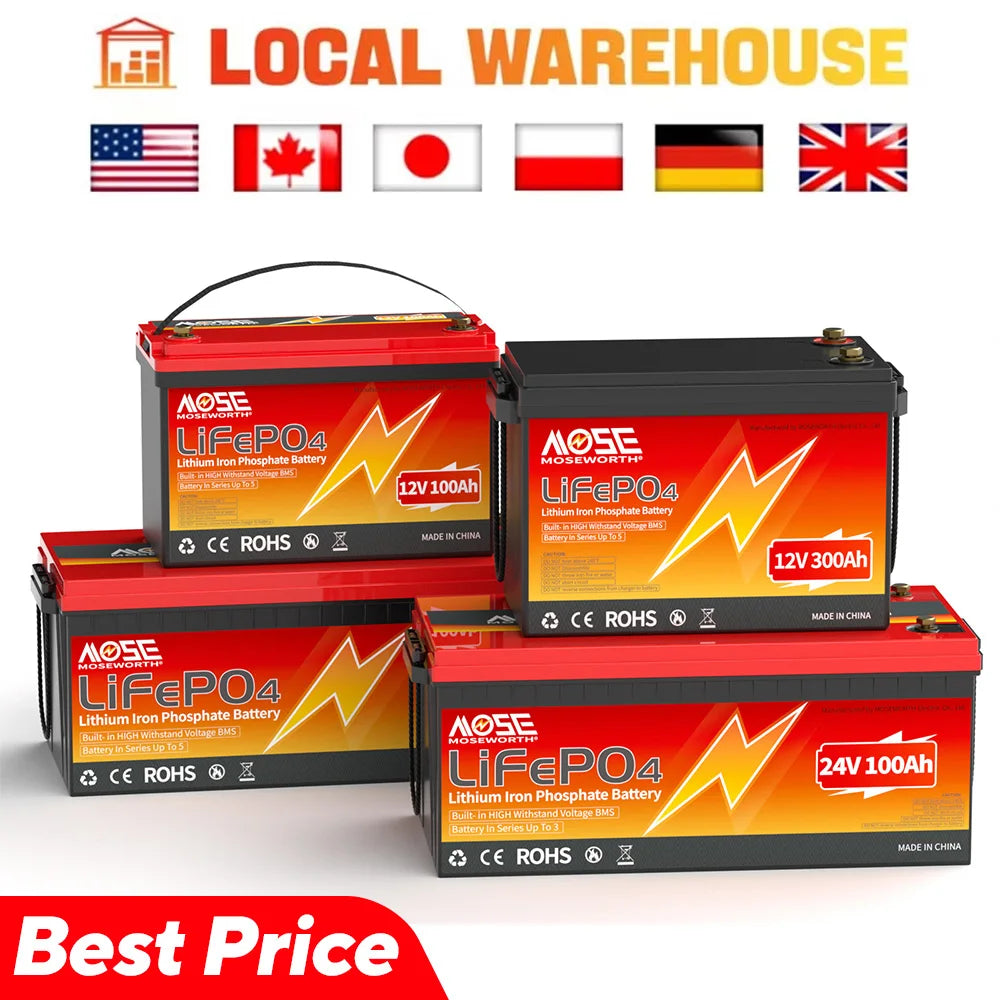 12V 100Ah 140Ah 168Ah 200Ah 300Ah LiFePO4 Battery 12.8V Lithium Iron Phosphate Battery Built-in BMS Deep Cycle for Solar Boat