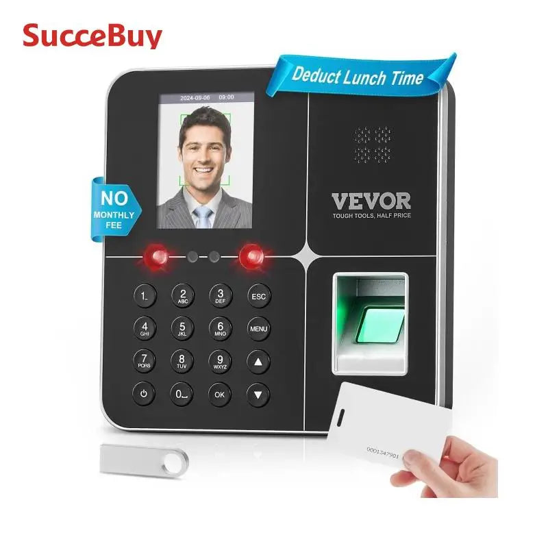 SucceBuy Biometric 5RFID Cards&USB Drive Automatic Time Clock for Employees Small Business Face Fingerprint and PIN Punch In/Out