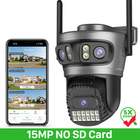 15MP 8K Wifi Camera Outdoor Three Lens Three Screens HD Wifi Security Camera Ai Human Detection PTZ 4K Home Surveillance Camera