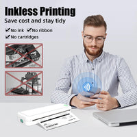 A4 Portable Thermal Printer Inkless Bluetooth-Compatible Wireless Mobile Travel Printer Document Printing Maker Home Office Use