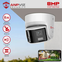 Anpviz 8MP Dual Lens POE Camera Ultra Wide Angel 180° Panoramic Security Camera AI Human Vehicle Detection Audio Warning Alarm