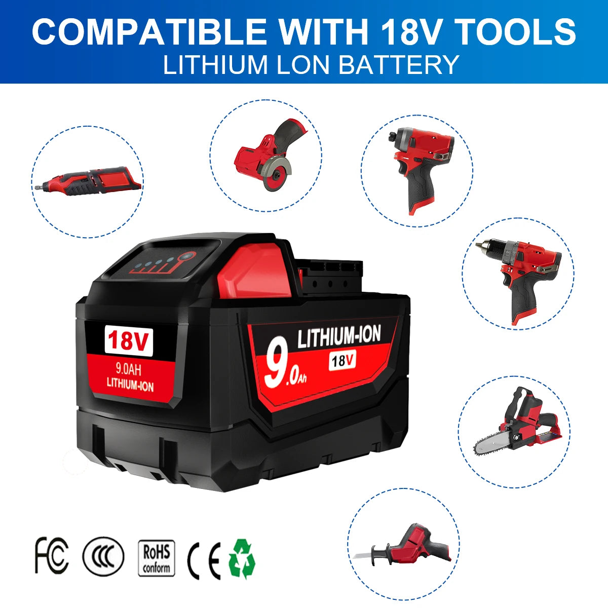 For Milwaukee 18V  M18 lithium 6.0Ah/9.0Ah XC Lithium Battery 48-11-1860 48-11-1850 48-11-1840 48-11-1820 Charger rechargeable P