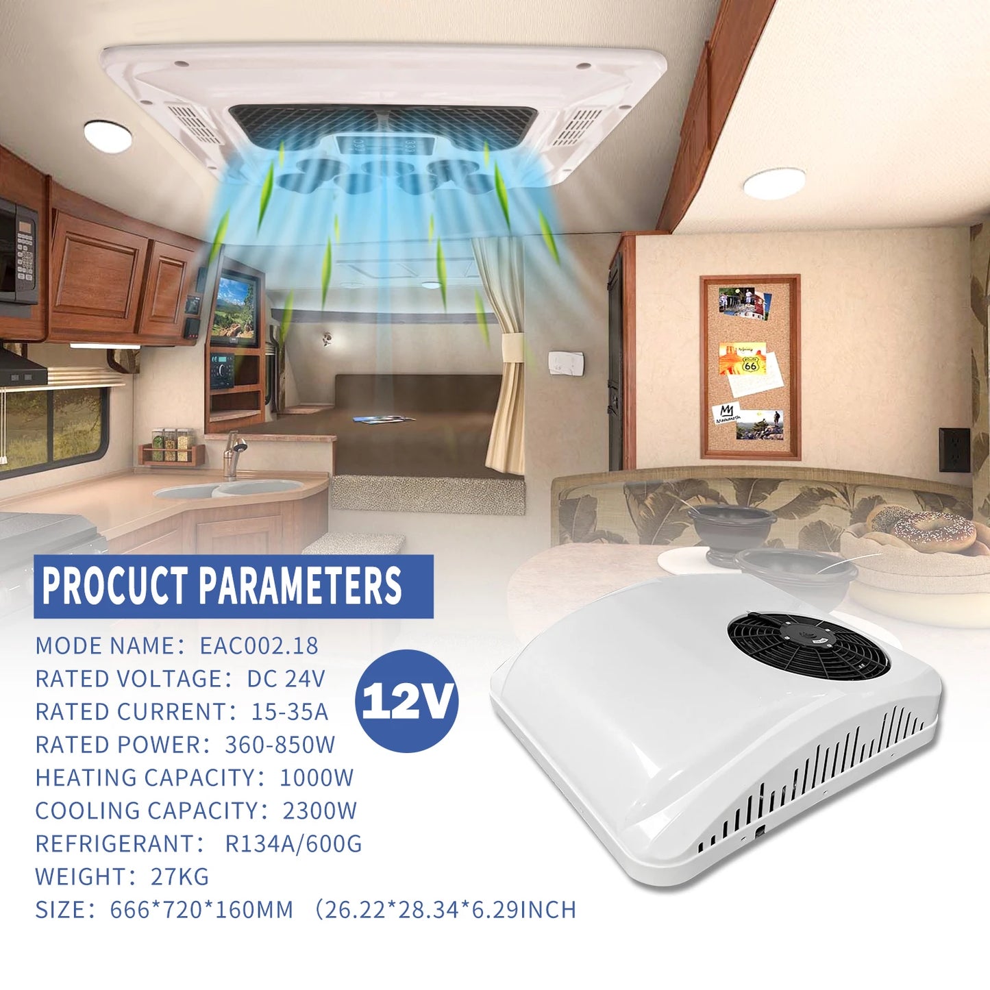 Aspligo Electric RV Roof Air Conditioner Heat and Cool 12V 24V RV Rooftop Parking AC For Truck Camper Van Caravans Motor home