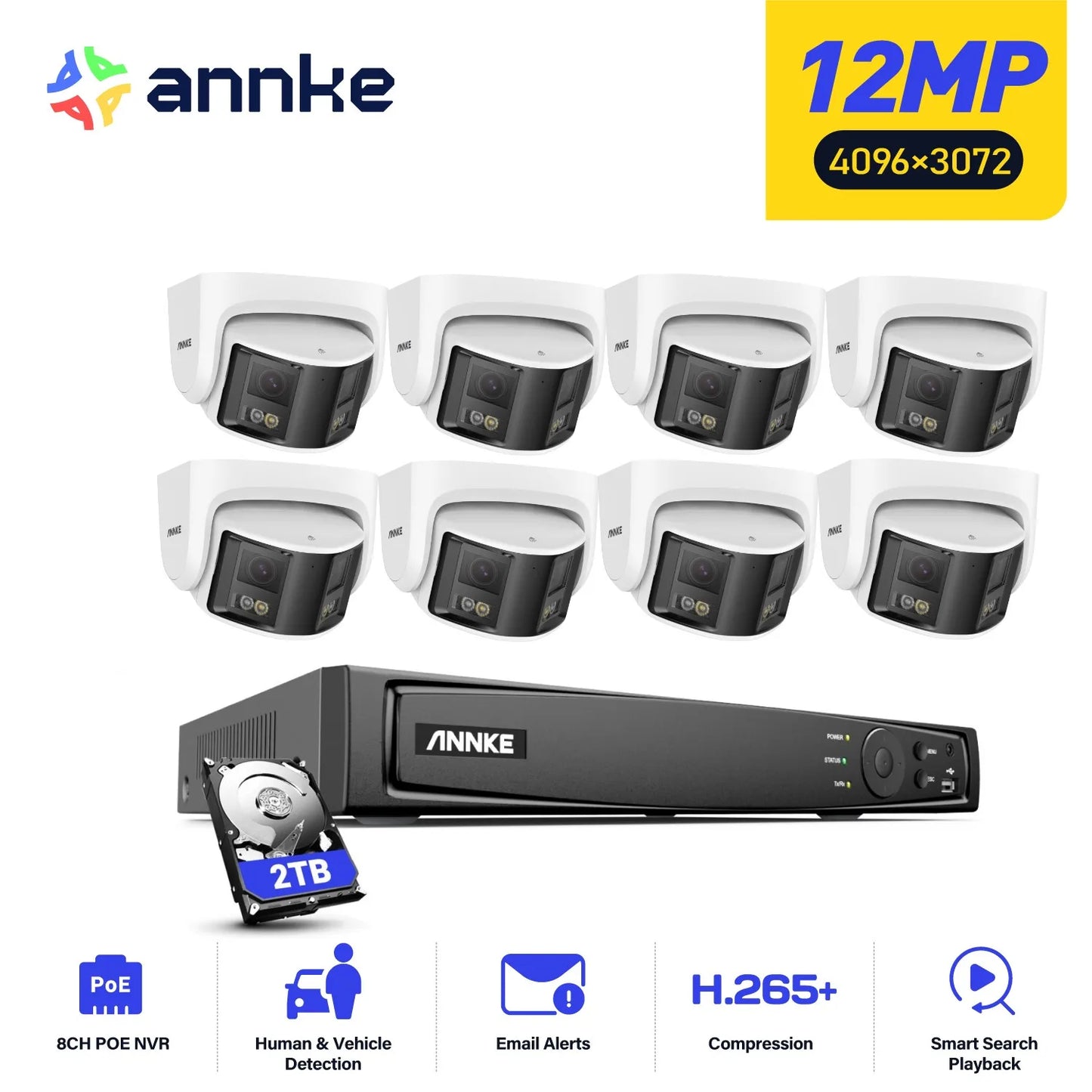 ANNKE 8MP 180°Panoramic Security Camera System POE Protection Dual Lens Camera Two Way Audio 8CH NVR Video CCTV Surveillance Kit