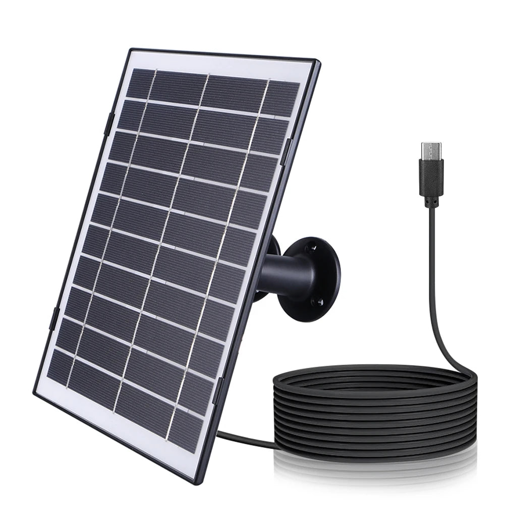 30W Solar Panel for Security Camera Micro USB/USB-C/DC5521 360°Adjustable Mount IP65 Waterproof for EufyCam/Wyze Cam