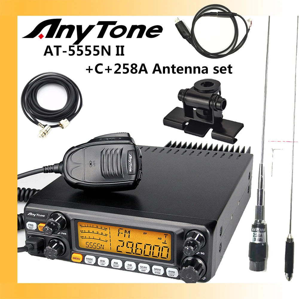 New ANYTONE AT-5555N II 28.000-29.700MHz Radio Receiver 40 Channel Mobile AM/FM/SSB Mobile Receiver 11m Radio station