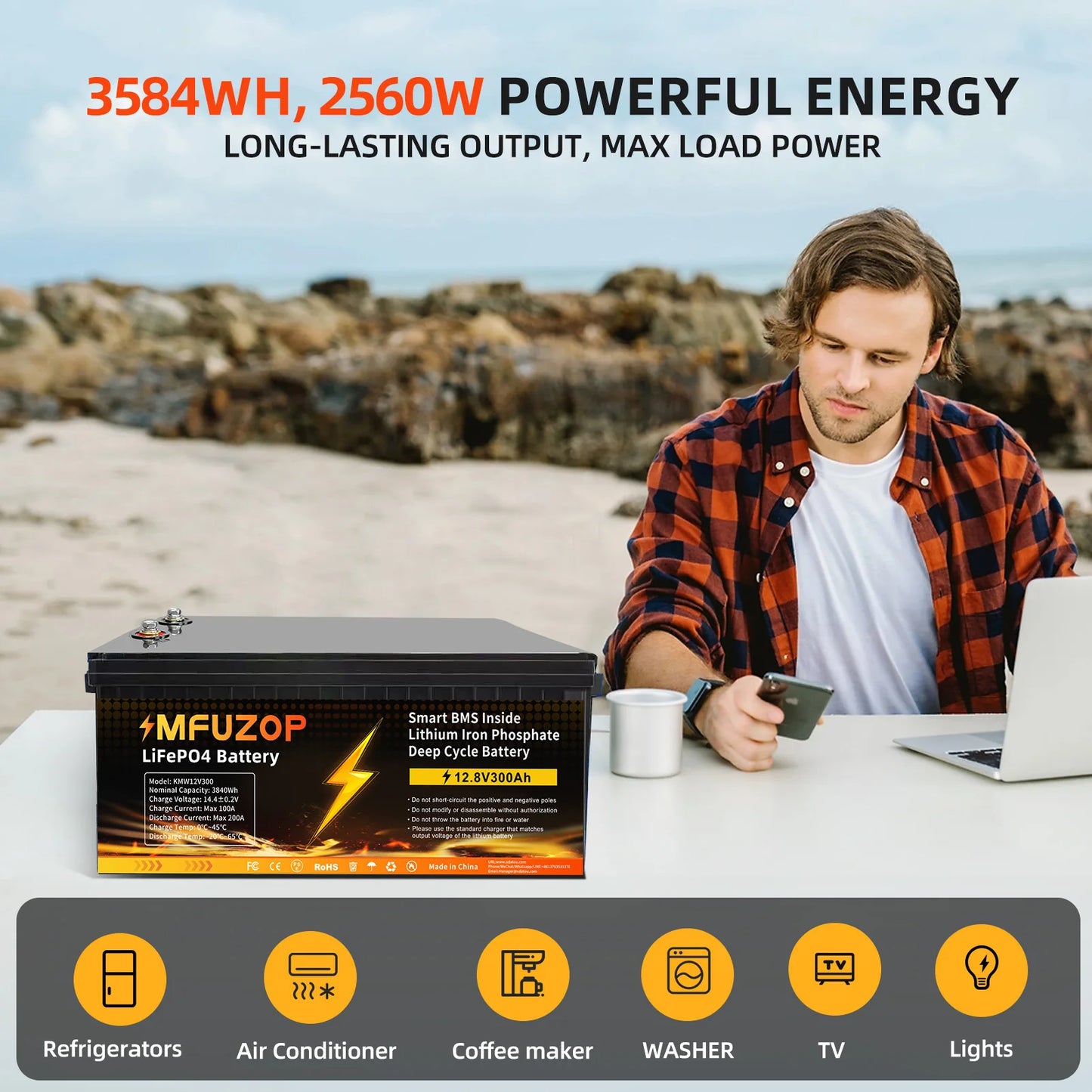 MFUZOP 1280Wh 2560Wh 3840Wh  12V LiFePO4 Rechargeable Battery Intelligent BMS100Ah 200Ah 300Ah System for RV Camping No VAT