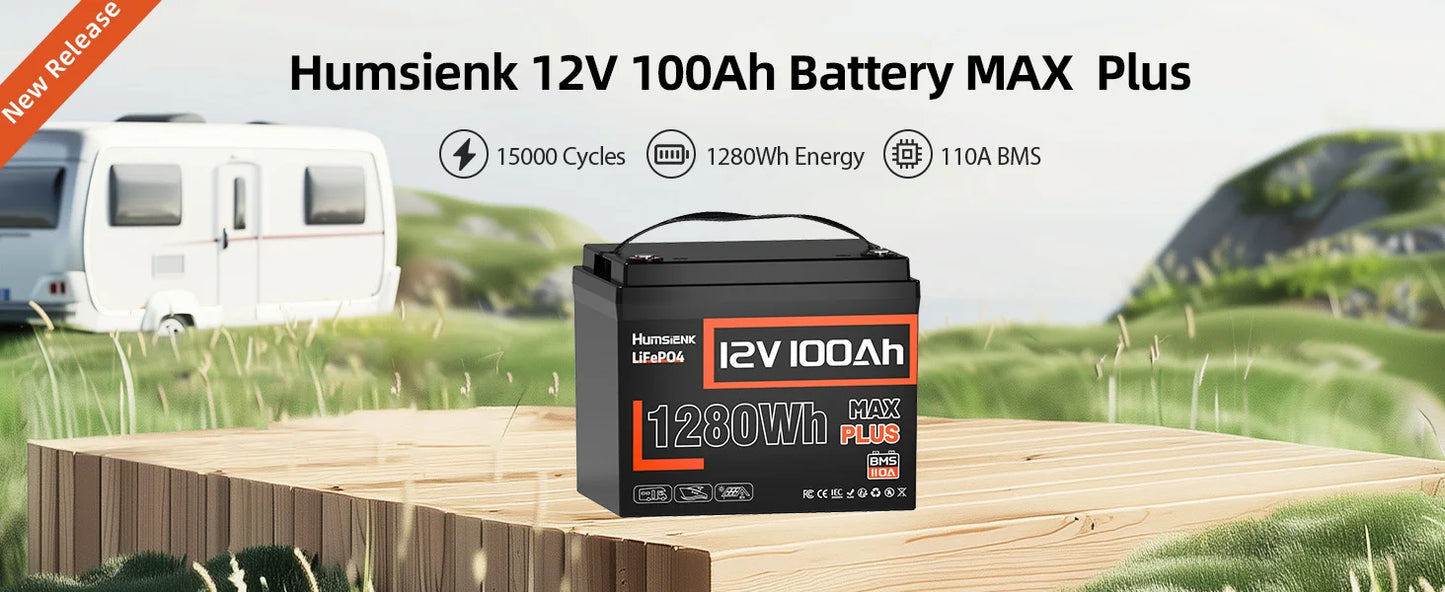 Humsienk 12V 20Ah 100Ah 200Ah 314Ah LiFePO4 Battery Rechargeable Cells 15000 Cycle BMS For RV/ Vans/ Camping/ Home Storage/Solar