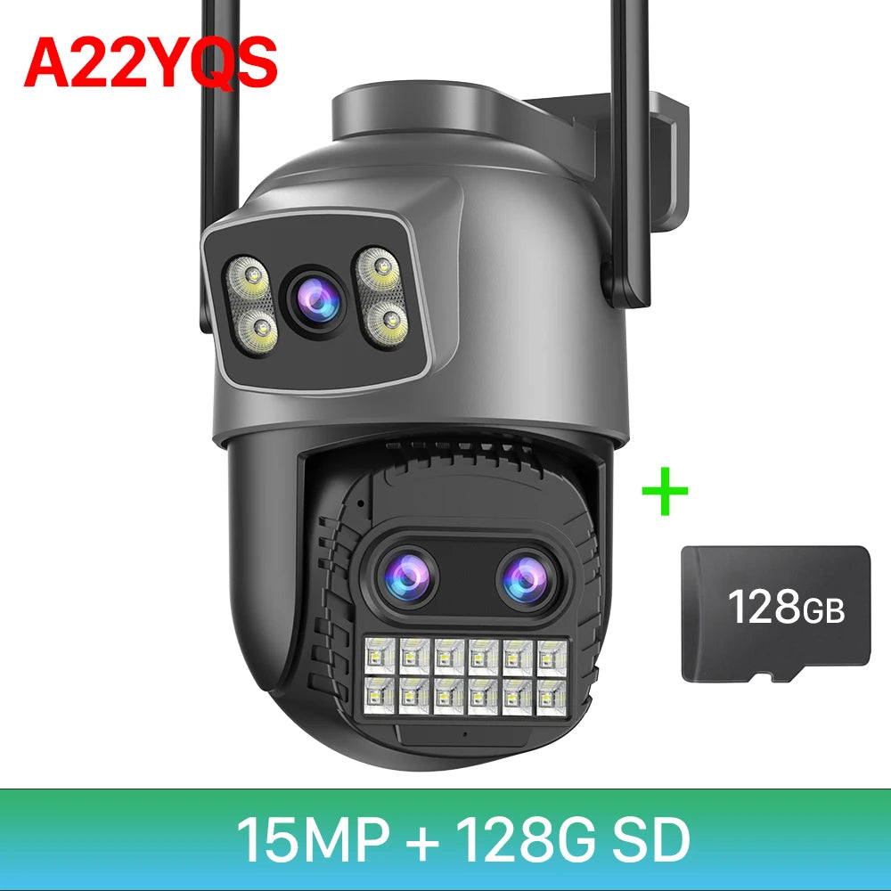 6K 15MP HD IP Camera Outdoor Three-Lens External WiFi Camera 4K 8MP Dual Screen Security PTZ Cam Auto Tracking Surveillance