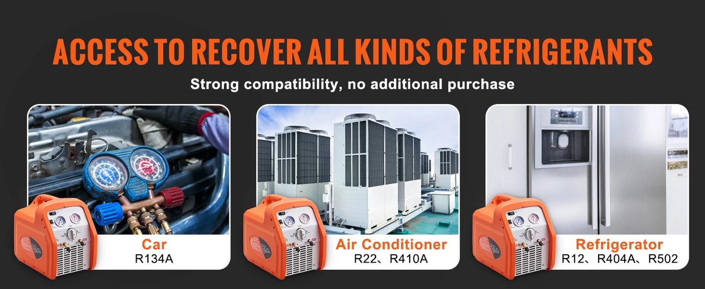 SucceBuy 3/4 1HP Refrigerant Recovery Machine Portable AC Recovery Machine 60Hz Recovery Machine HVAC for Car Air Conditioning