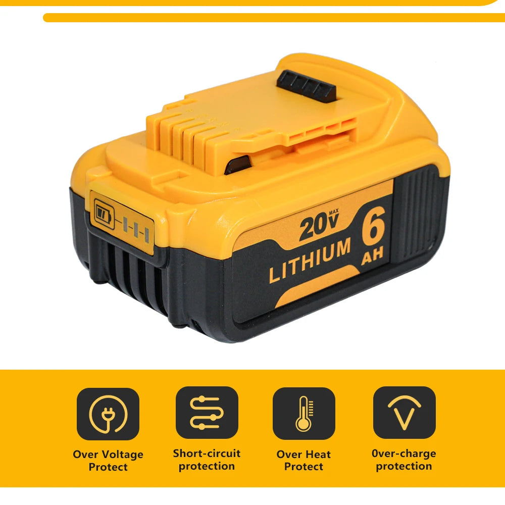 For Dewalt Cordless Tools 6.0Ah 20V Lithium-Ion Replacement Batteries - Compatible with DCB200, DCB205, DCB206 & More