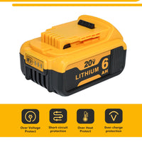 For Dewalt Cordless Tools 6.0Ah 20V Lithium-Ion Replacement Batteries - Compatible with DCB200, DCB205, DCB206 & More
