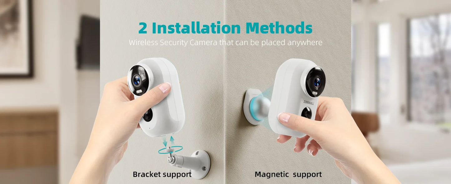 ZUMIMALL APP F5 Security Cameras Wireless Outdoor with Magnetic Mount, Battery Powered, 2.4G WiFi ,3MP Color Night Vision