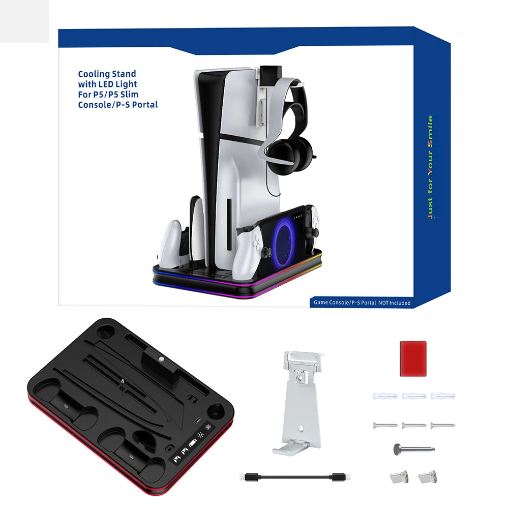 For PS5 Slim Cooling Stand PS5 cooling StationRGB Charging Base Dual Controller Charger Dock Station for PS5/PS5 Slim Accsessory