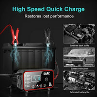 EAFC 8A 12V Car Battery Charger Charger for Motorcycle Lithium LiFePO4 Lead-Acid AGM Gel WET Automatic Pluse Repair Charger