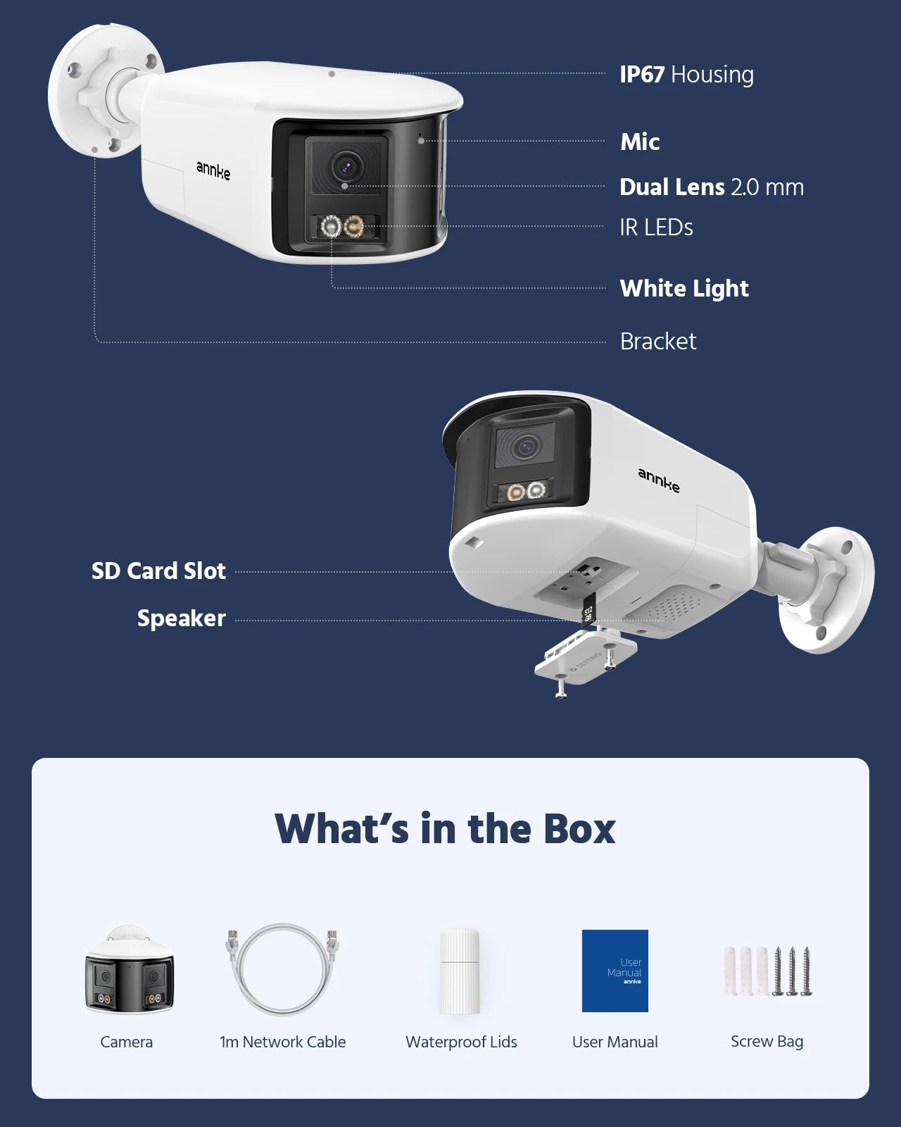 ANNKE 4K Camera Security Panoramic Human Detect Security Camera Two Way Audio 180° Wide View Angle Dual Lens Poe IP Camera