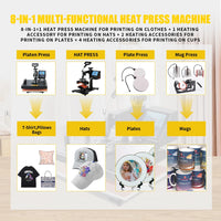 Combo Heat Press Machine4/5/6/7/8 in 1 38*38CM  Muntifunctional Sublimation Printer Transfer for Mug Hat Plate T-Shirt