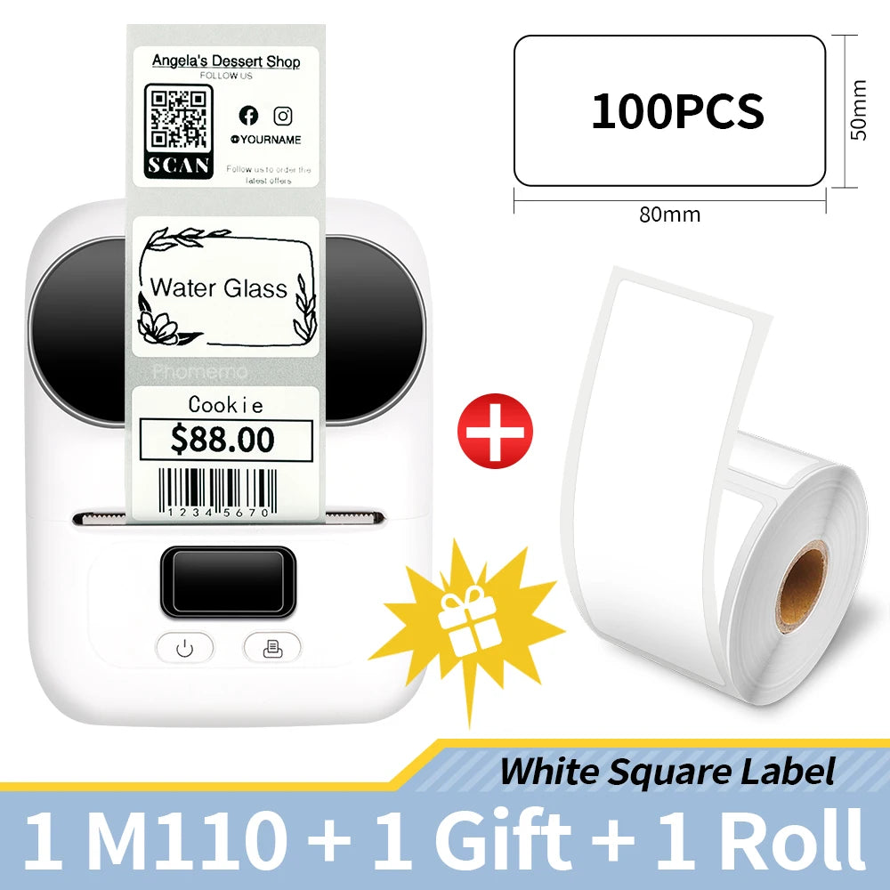 Phomemo M110 Self-adhesive Smart Thermal Label Printer for Business,Barcode Label, Price Tag, Address Wireless Sticker Printer