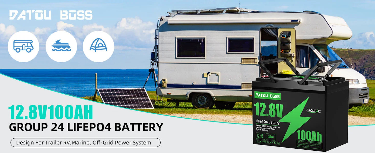 DATOUBOSS 24V 36V 48V 100Ah 1280Wh Lithium Battery Lifepo4 Built-in Smart BMS Max Charge Current 50A