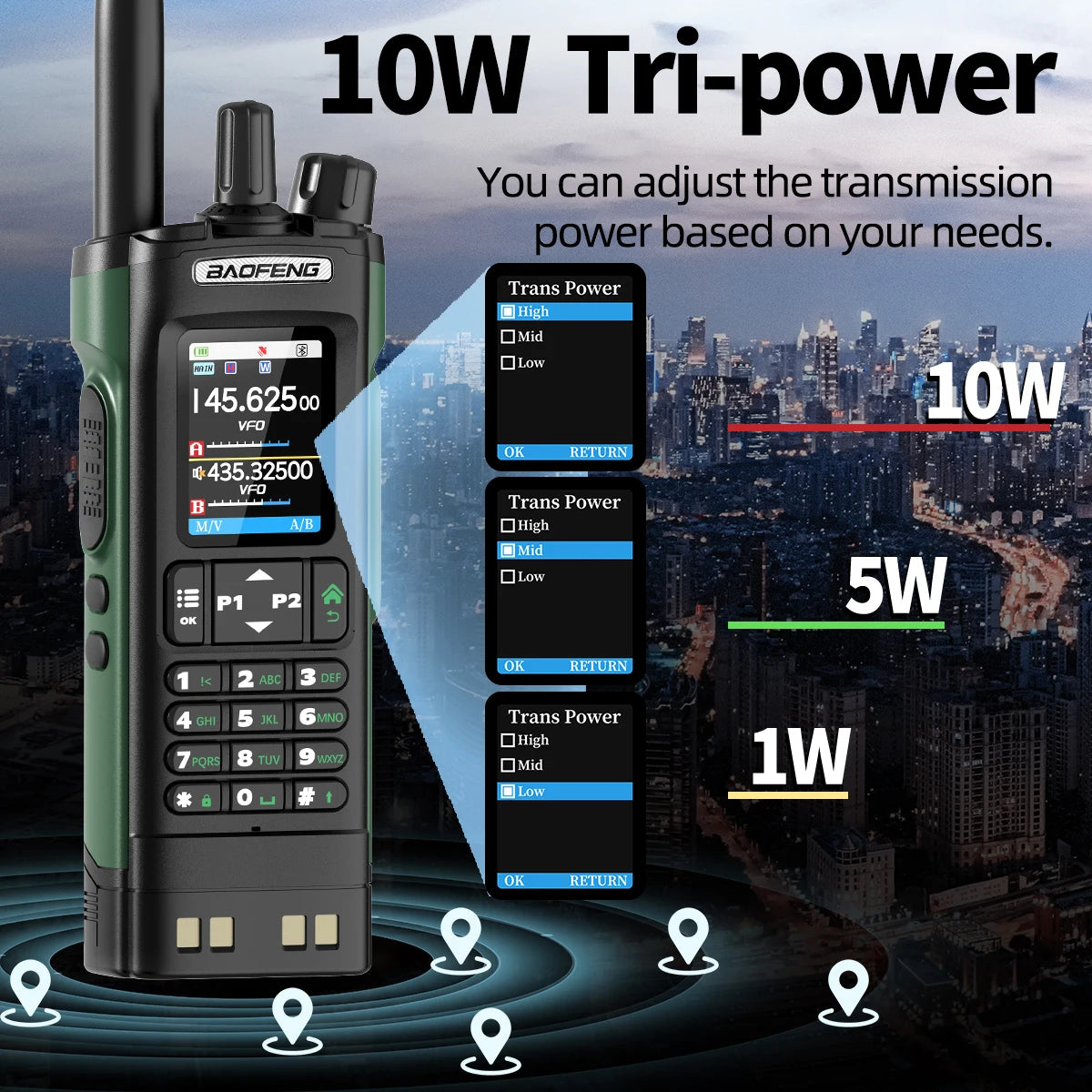 Walkie Talkie Baofeng UV-32 Multi Band 10W GPS Bluetooth Programming Amateur AM Two Way Radio with 2.0" Screen Type-C Ham Radio