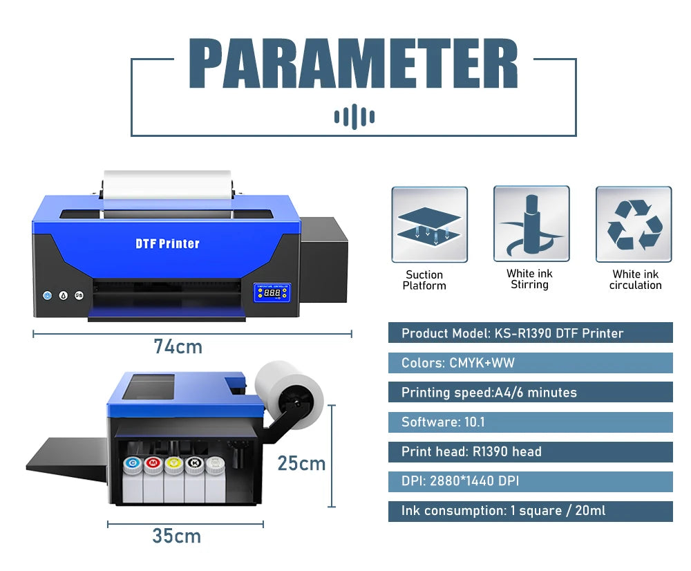 Colorsun DTF Printer Impressora A4/A3 Direct to Film T-Shirt Printing Machine Digital Inkjet DTF Printers For T-Shirt Hoodies