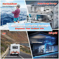 MOSEWORTH 24V 100Ah LiFePO4 Lithium Battery with 100A BMS 8000+ Deep Cycles Rechargeable Batteries for  Campers Trolling Motor