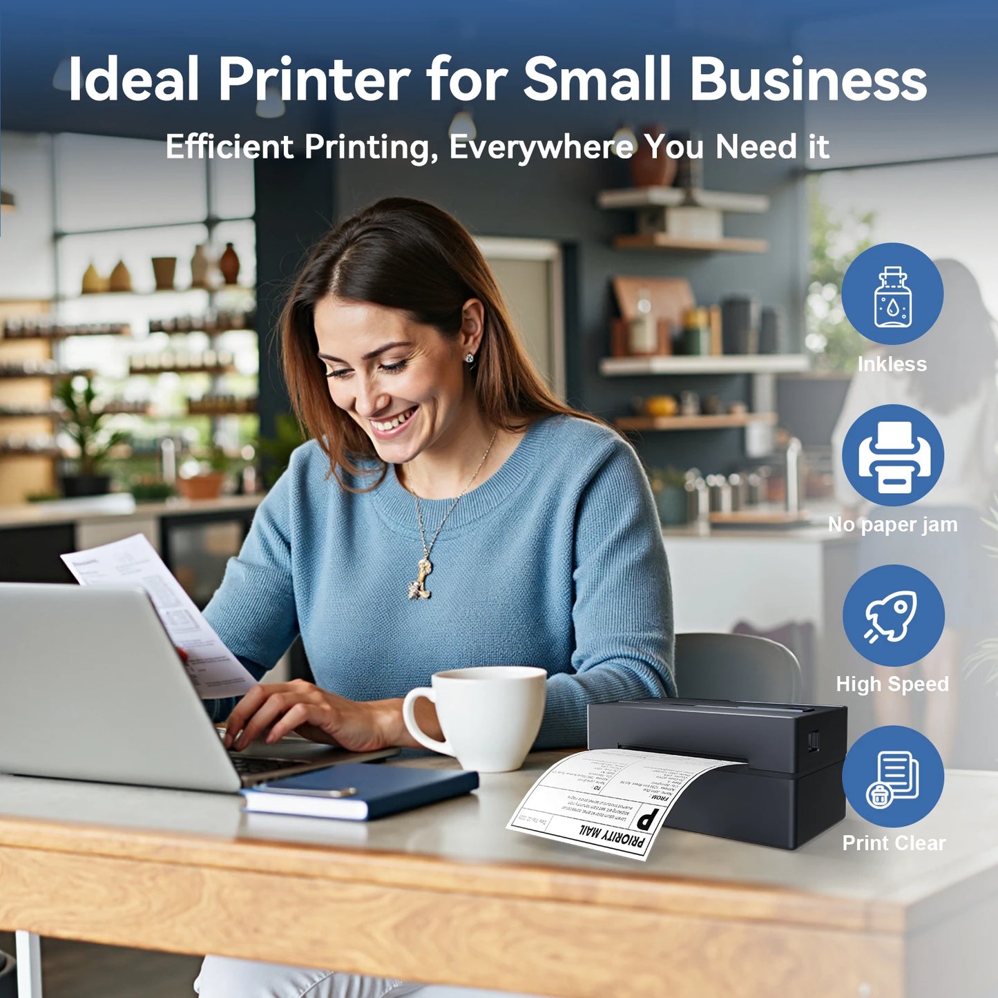 Thermal Label Printer Portable No Ink Required 300DPI 4x6 for Small Business WiFi Bluetooth USB High Speed Express Airway Bill