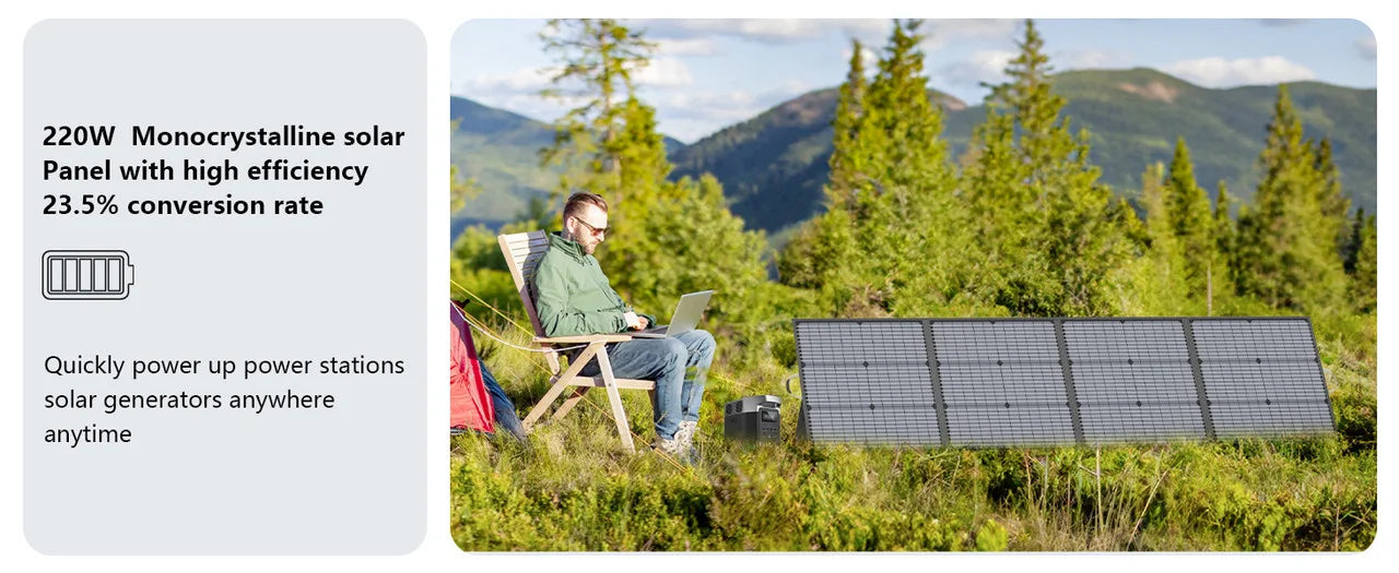 MHPOWOS 40V 220W Foldable Solar Panel, Waterproof IP67 Mobile Solar Charger for Power Supply, Laptop, Solar Generator, Fishing