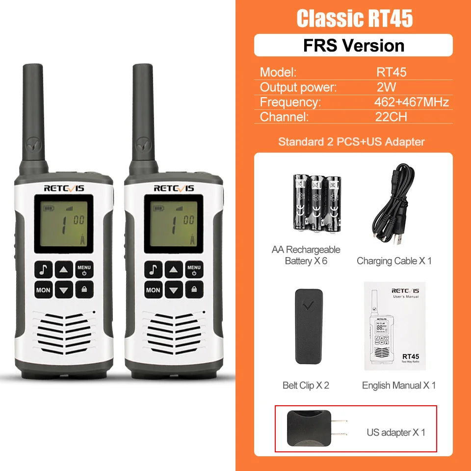 Retevis RT45P IP67 Waterproof Walkie Talkie 2pcs Rechargeable 2-way Radio Receiver PMR446 License Free Type-C for Camping hiking