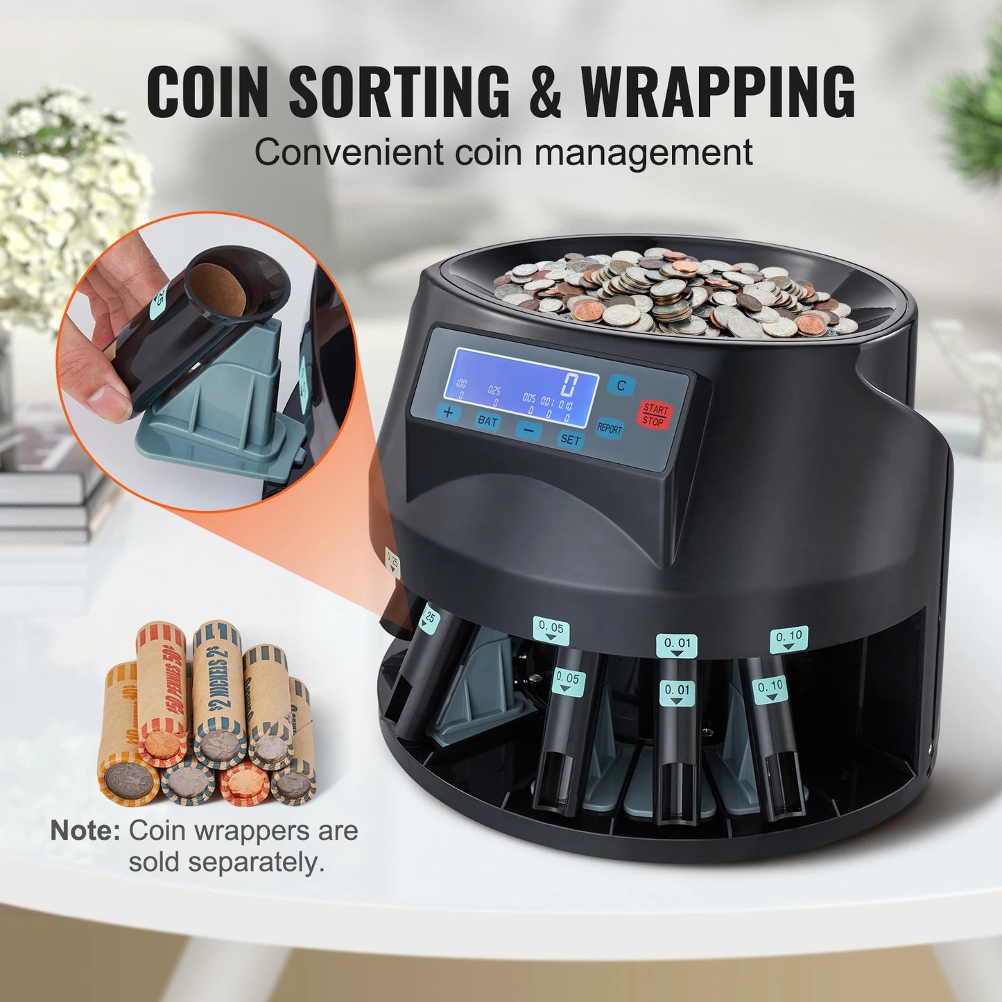 SucceBuy 230/300Coins/Min USD Coin Sorter Counter Professional Electric Automatic Machine LED Display for School Shop Bank Black