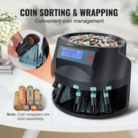SucceBuy 230/300Coins/Min USD Coin Sorter Counter Professional Electric Automatic Machine LED Display for School Shop Bank Black