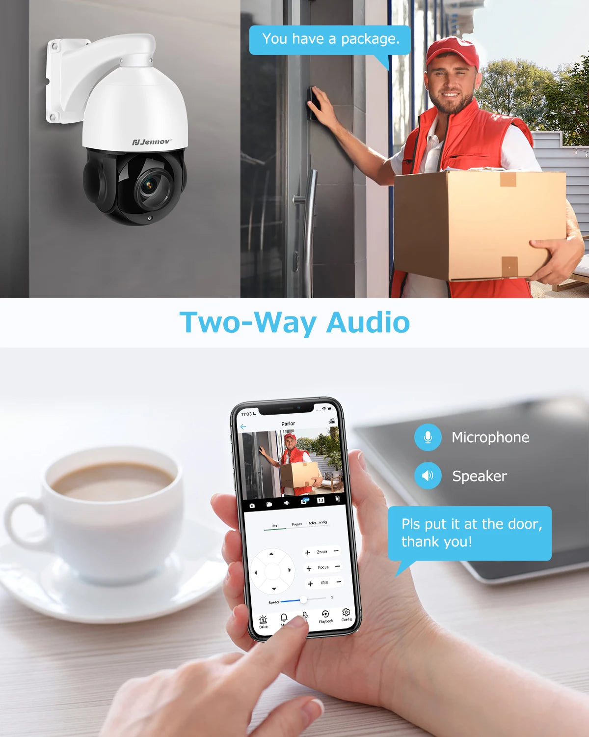 Jennov 4K 8MP Outdoor PTZ IP POE Camera 20X Optical Zoom & Human Detection, 320ft IR Night Vision,  Hikvision Onvif Compatible