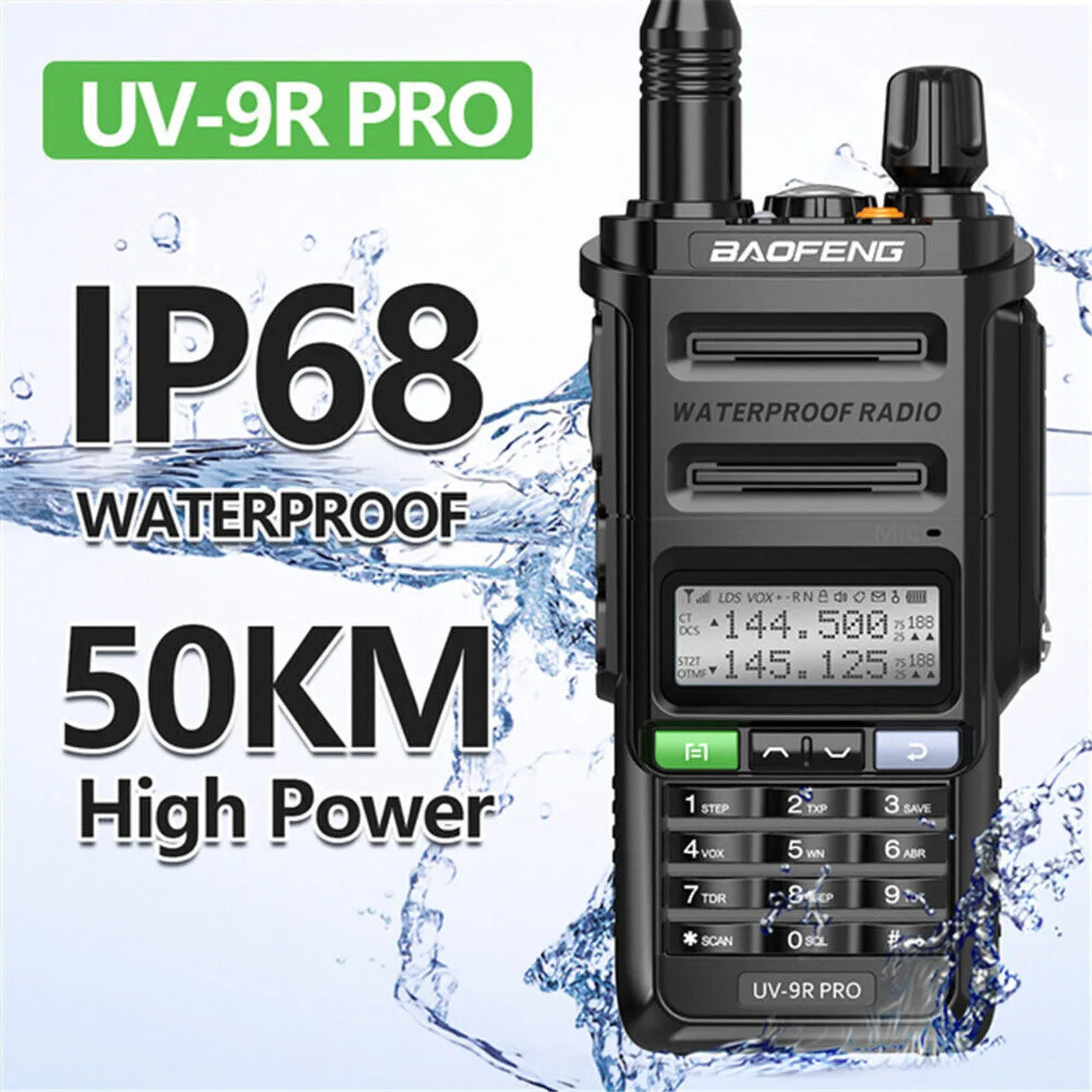 Baofeng UV 9R PRO IP68 Waterproof Walkie Talkie UHF/VHF 8W Dual Band High Power Long Range Radio + Earpiece
