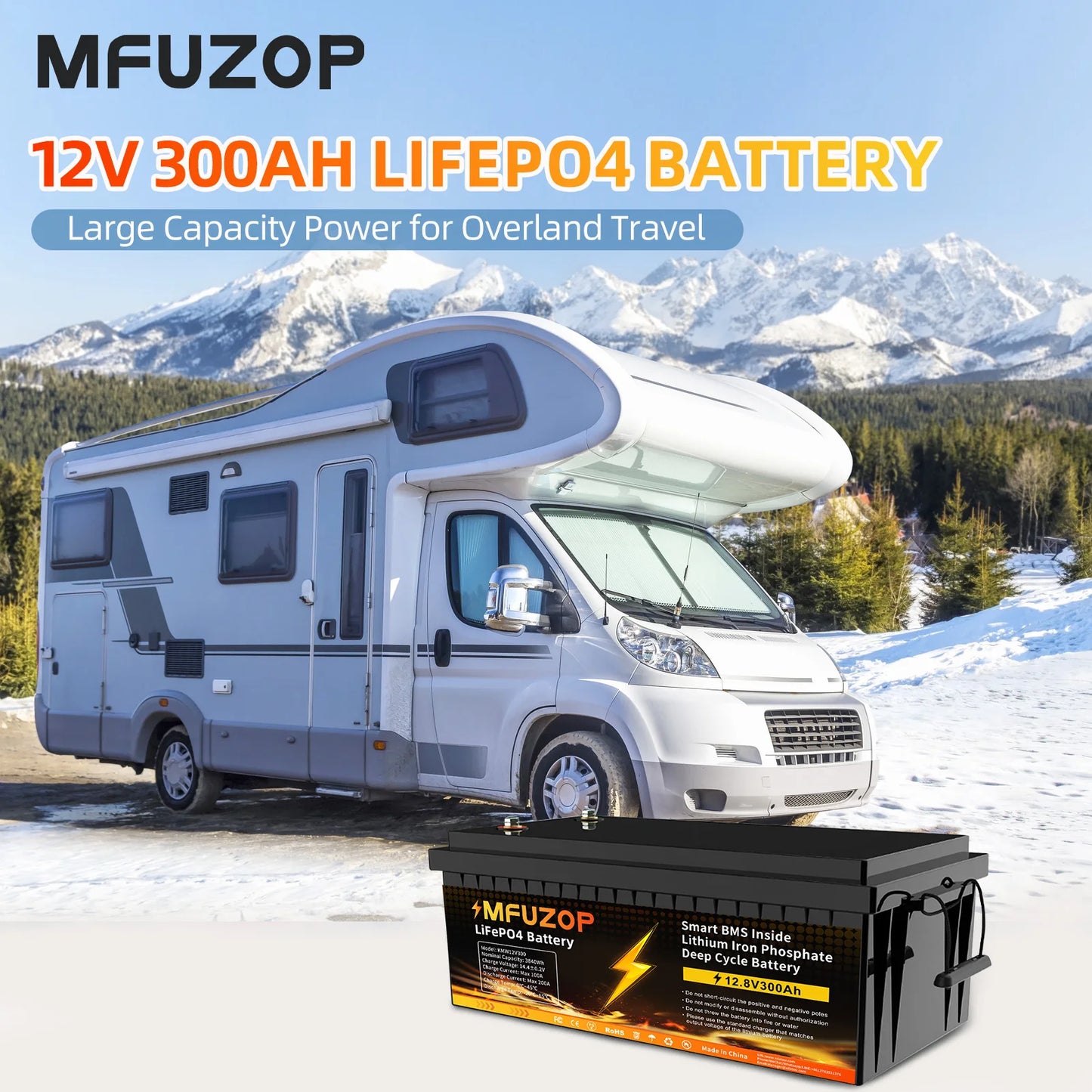 MFUZOP 1280Wh 2560Wh 3840Wh  12V LiFePO4 Rechargeable Battery Intelligent BMS100Ah 200Ah 300Ah System for RV Camping No VAT