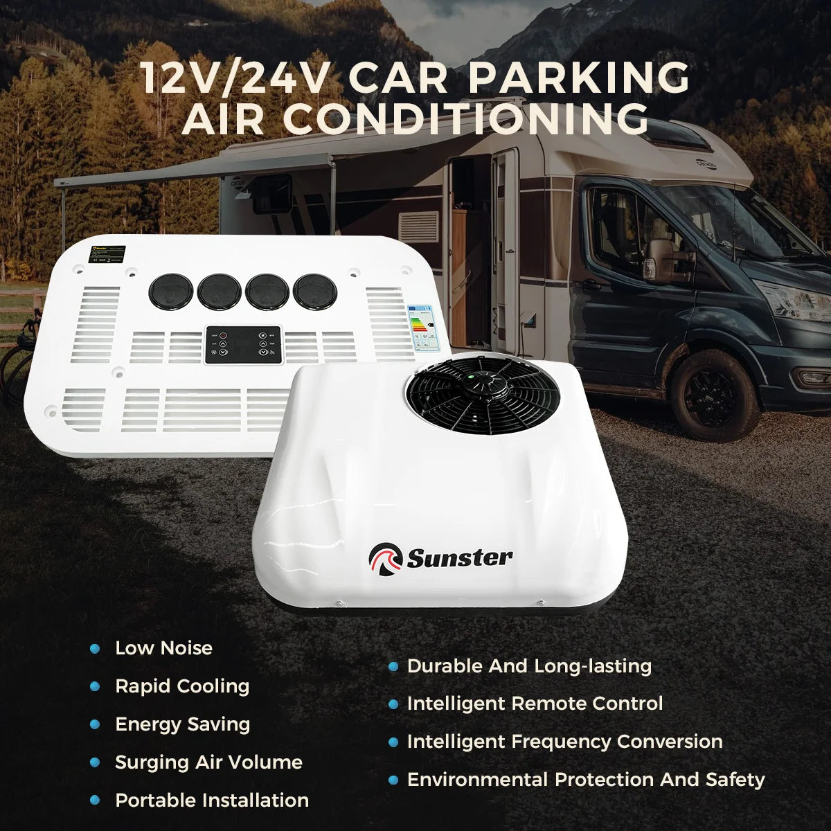 12V/24V Cool Rooftop Air Conditioner Electric Cool RV Rooftop Parking AC Unit For Truck Camper Van Caravans Garden