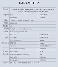 POWKIDDY V20 Retro Video Handheld Game Console 3.5-Inch IPS HD Screen Dual Card slot 5000mAh Lithium Battery Retro Game Stickers