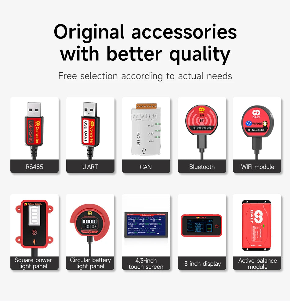Daly Smart BMS for LifePo4 4S 12V 8S 24V 16S 48V 100A 250A Bluetooth RS485 CANBUS Communication Solar Battery Wide Application