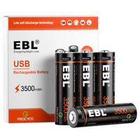 EBL Rechargeable 1.5V AA 3500mWh Lithium Batteries with USB Cable Li-ion Battery 1600+ Cycles For Remote Control Toy