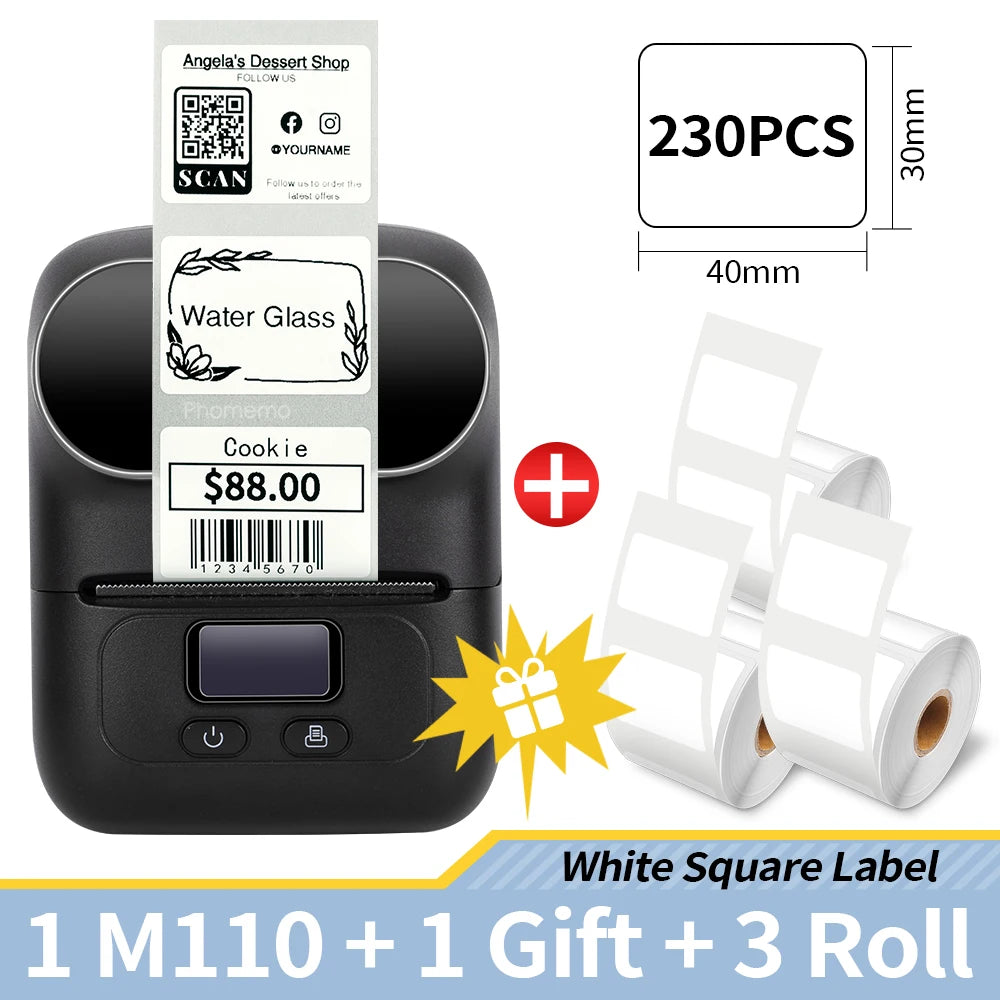Phomemo M110 Self-adhesive Smart Thermal Label Printer for Business,Barcode Label, Price Tag, Address Wireless Sticker Printer