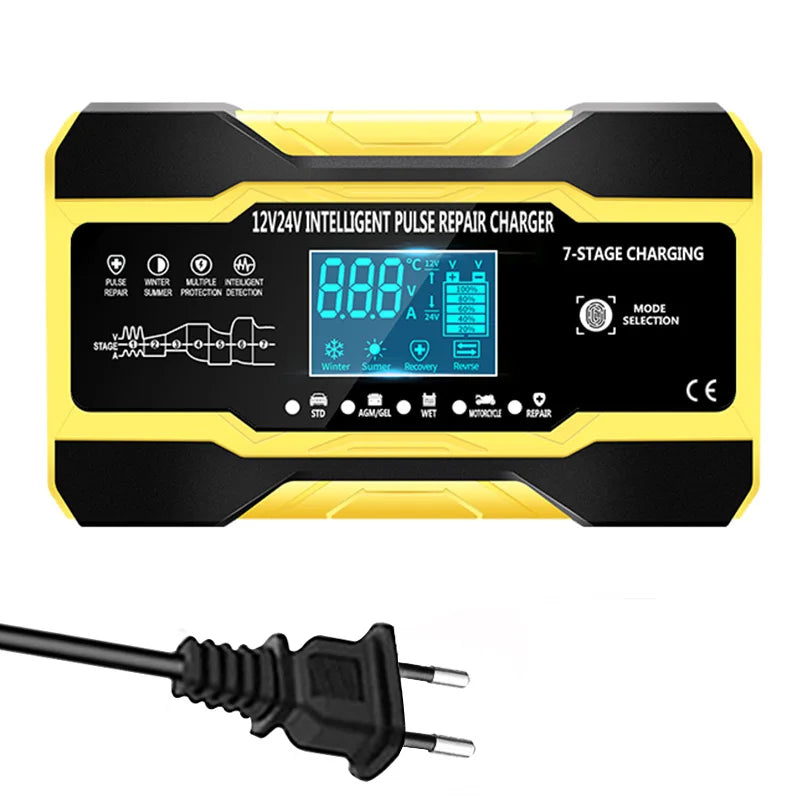 12V-24V 7-stage smart Car Battery-Charger Full Automatic 10A Digital Car Battery Charger  Pulse Repair for AGM GEL WET Lead Acid