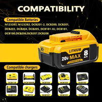 8.0Ah 20V Lithium-Ion Replacement Batteries for Dewalt Cordless Tools - Compatible with DCB200, DCB205, DCB206 & More