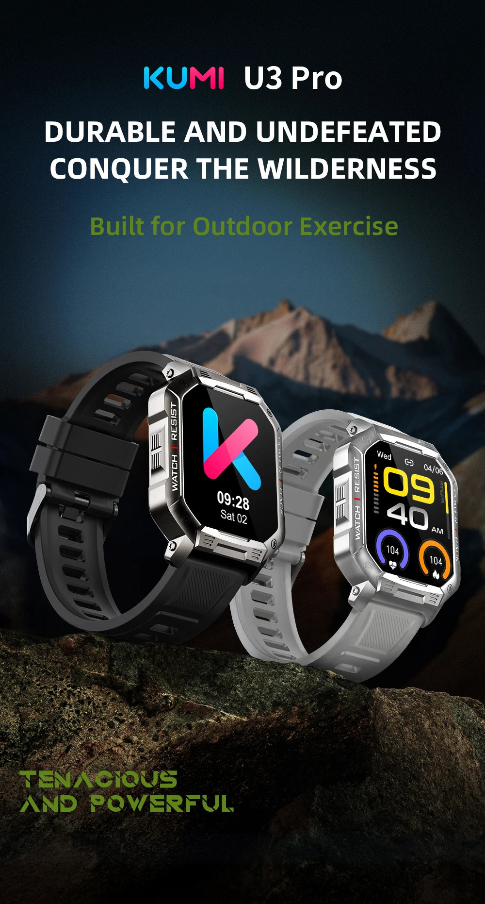New KUMI U3 Pro Smart Watch 1.83'' Smartwatch Bluetooth Call 100+ Sport Heart Rate for Men Women Support IP68 Waterproof