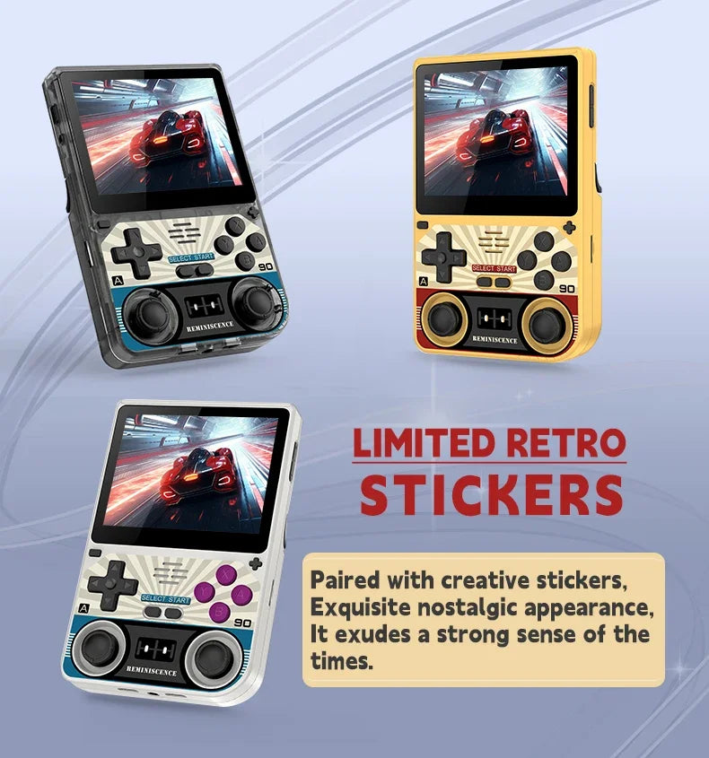 POWKIDDY V20 Retro Video Handheld Game Console 3.5-Inch IPS HD Screen Dual Card slot 5000mAh Lithium Battery Retro Game Stickers