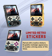 POWKIDDY V20 Retro Video Handheld Game Console 3.5-Inch IPS HD Screen Dual Card slot 5000mAh Lithium Battery Retro Game Stickers