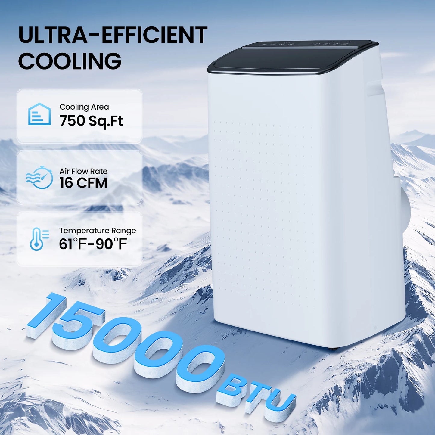Movyxor 15000 BTU Portable Air Conditioner,Portable AC with Dehumidifier & Fan, 2 Fan Speeds, 24H Timer, Remote Control